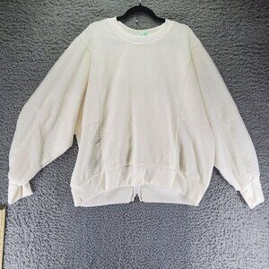 Tahari Top Womens 2X Cream Sport Cotton Polyester Fleece Ribbed Sweatshirt